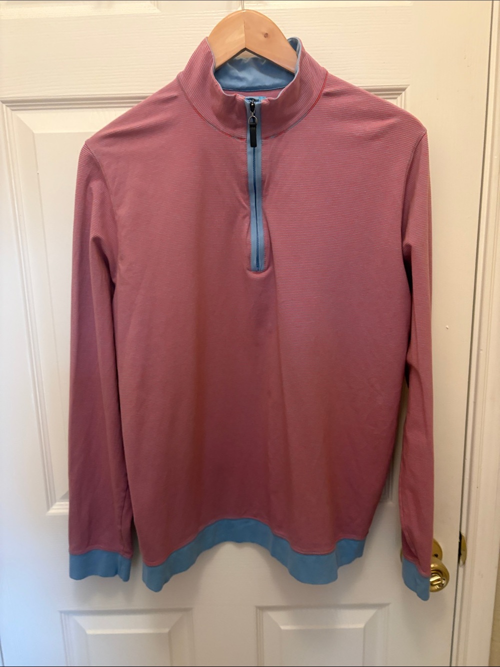 J. McLaughlin Pink Half-Zip Sweater with Light Blue Trim